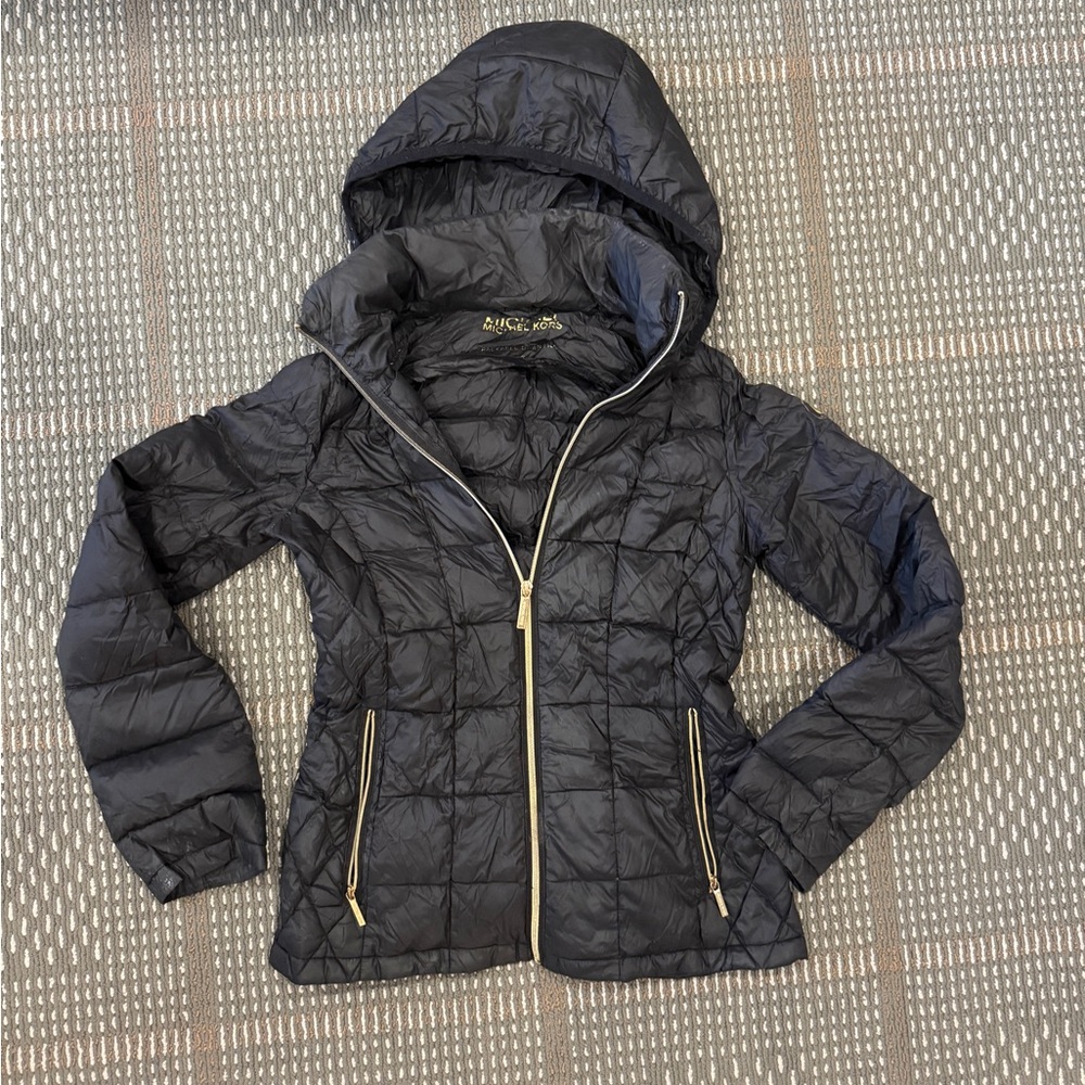 Black Quilted Jacket with Gold Accents